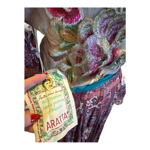 NWT Aratta Silent Journey Magical Creature Dress Sz S Embroidered Linen Coral - Picture 15 of 16